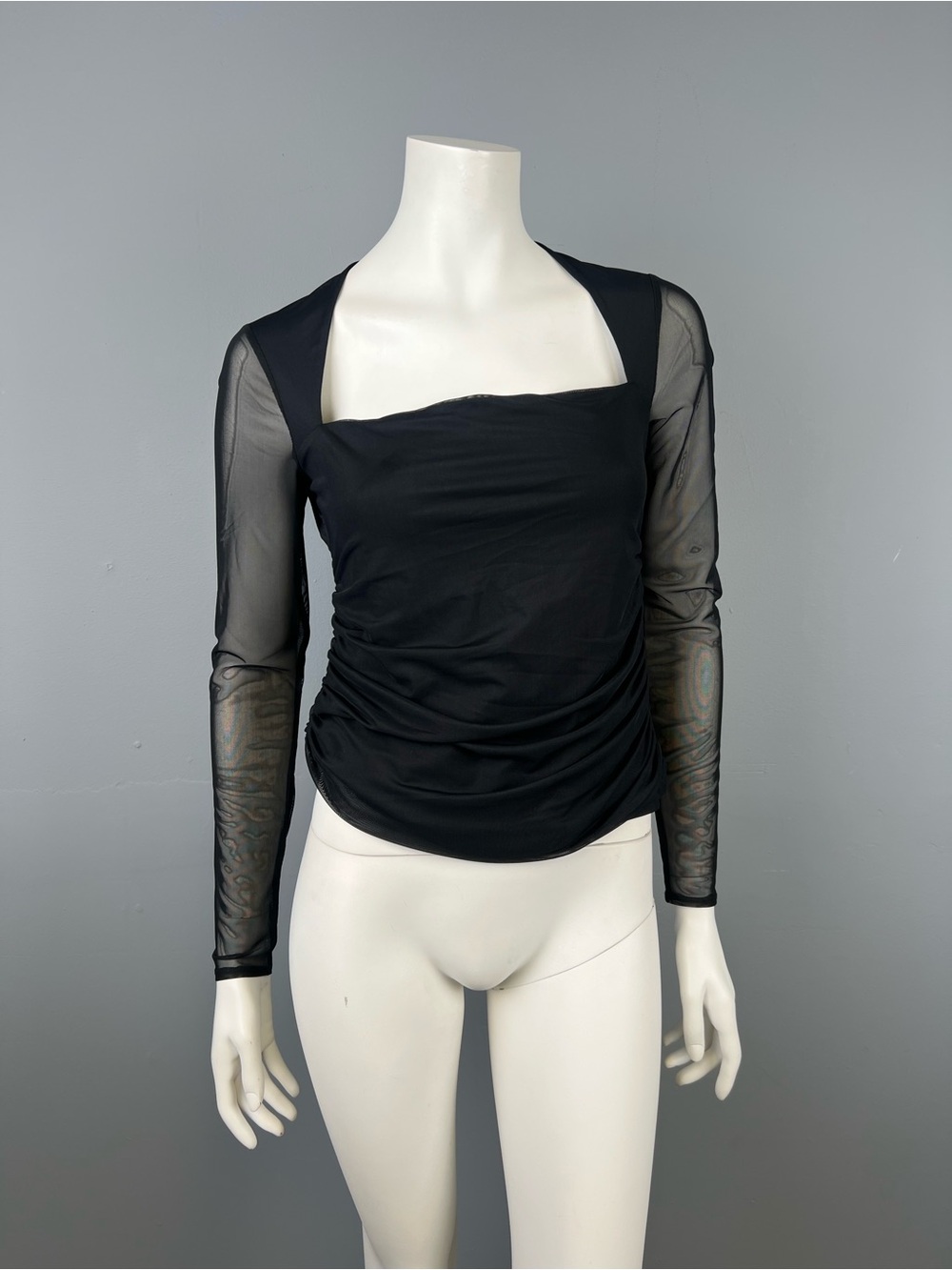 Abercrombie&Fitch Black Sheer Mesh Sleeve Square Neck Women's Top